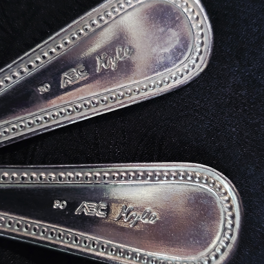 Vintage 30 ABC Kyle Silverplate Soup Spoons Set of 5 Seidenbach's Felt Wrap - Picture 9 of 14